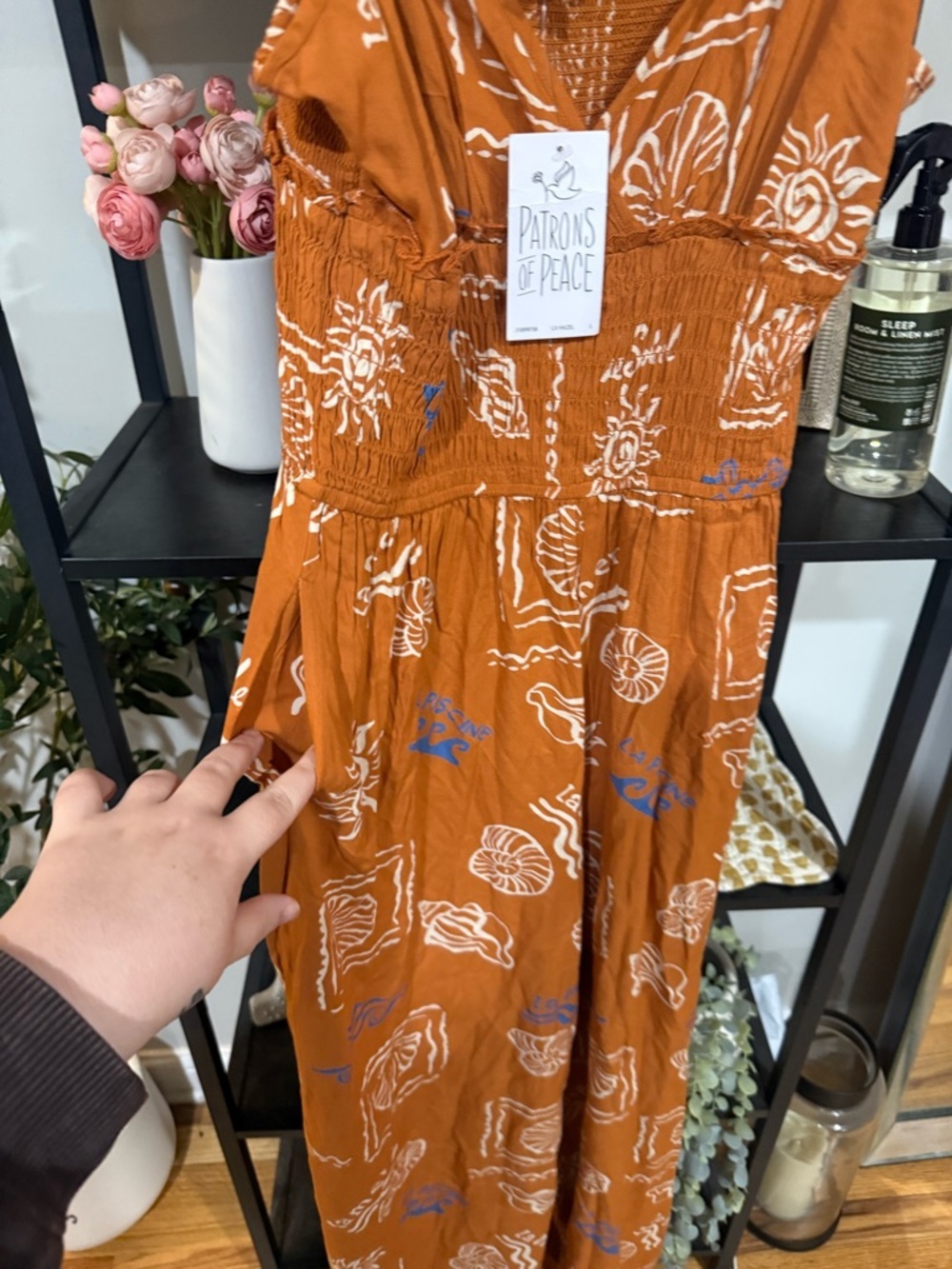 Patrons of Peace Rust Orange Printed Romper Jumpsuit Boho Wide Leg NWT - Picture 7 of 11